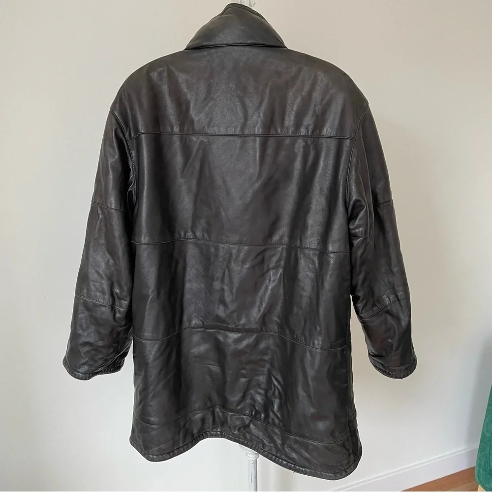 Salvatore Ferragamo Vintage 2000 Black Leather Reversible Puffer Coat IT50/US40